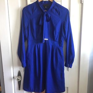 Worthington Blue Dress with neck tie, pockets, 10p